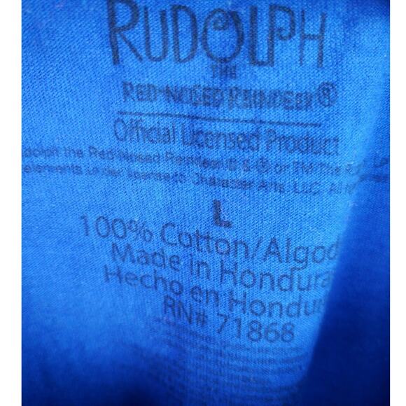 Rudolph Red Nosed Reindeer Abominable Snowman Don't Stop Believing Blue Tshirt L - Picture 4 of 4